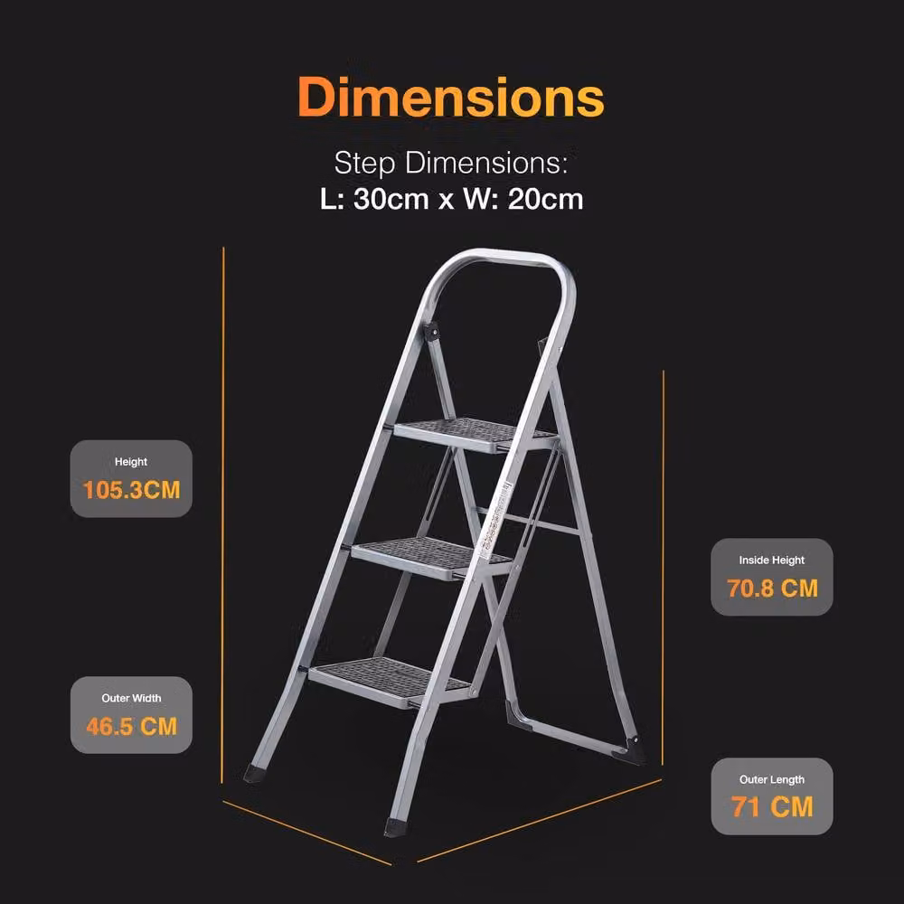 MasterWorx 3 Step Ladder in Grey, Height: 105.3 cm – 5
