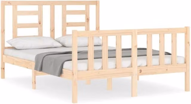 Berkfield Home Solid Wood Bed Frame with Headboard in Natural Pine, W: 120 cm, L: 200 cm – 1