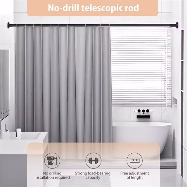 EONLION 110cm Extendable Telescopic Shower Curtain Pole Rail in Black