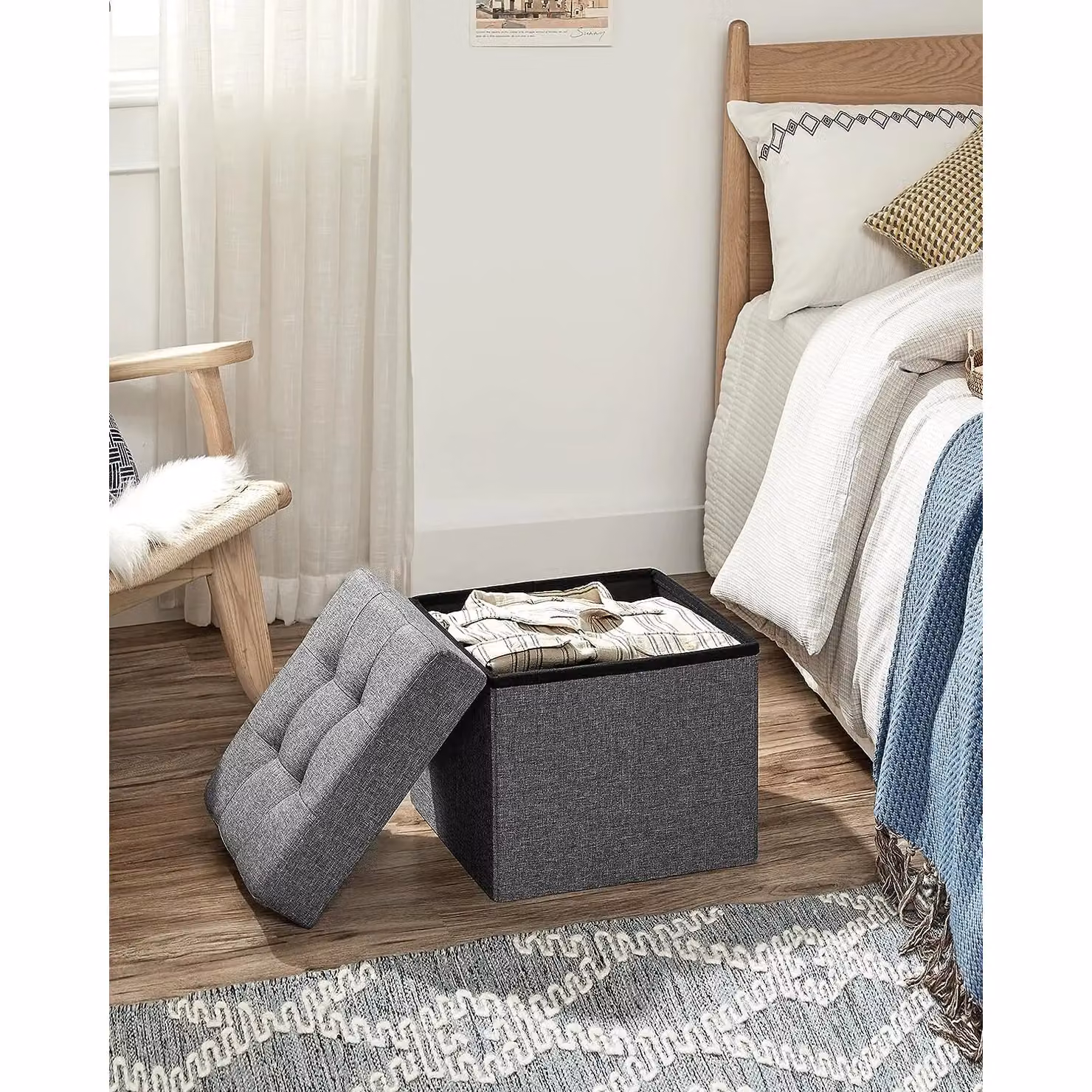 SONGMICS Small Folding Storage Ottoman Cube Foot Rest in Dark Grey – 2