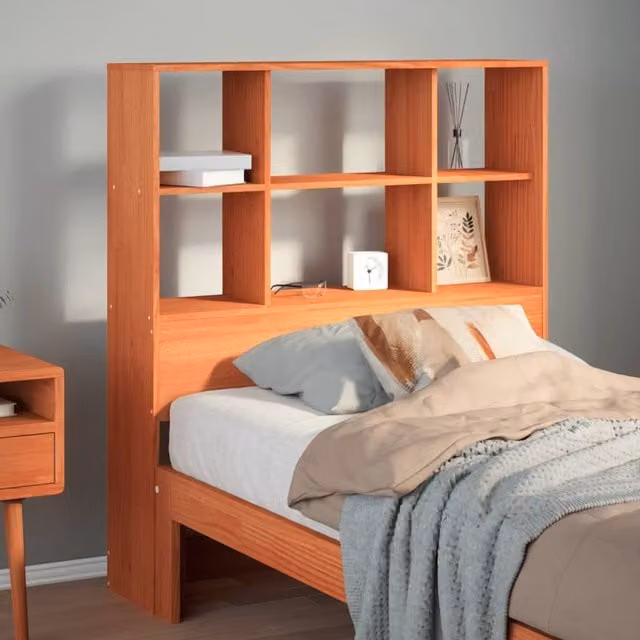 Berkfield Home Rustic Solid Wood Pine Headboard with Integrated Storage Shelf, Wax Brown, Width: 100 cm – 1