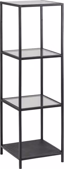 Furniture To Go Seaford Narrow Black Metal Bookcase with 3 Glass Shelves