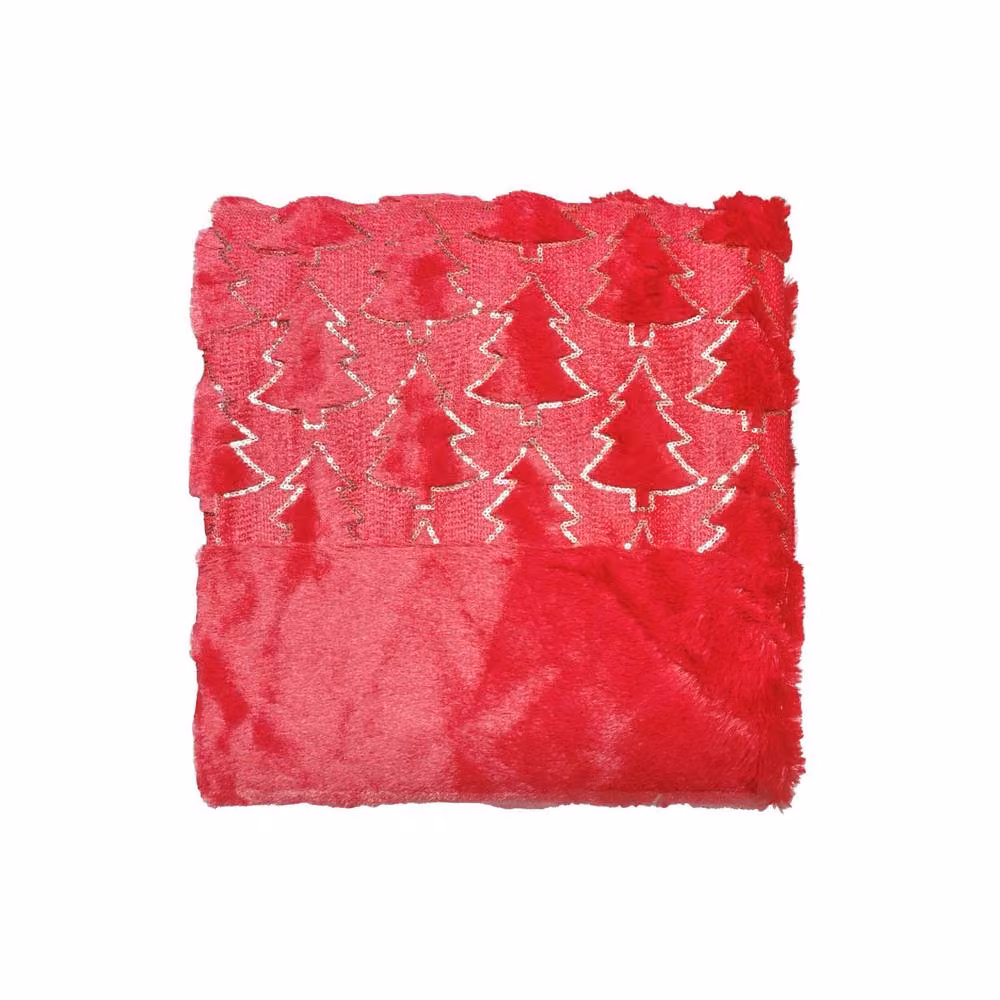 Snug City Christmas Tree Print Faux Fur Throw Blanket in Red, W: 150 cm, D: 200 cm – 2