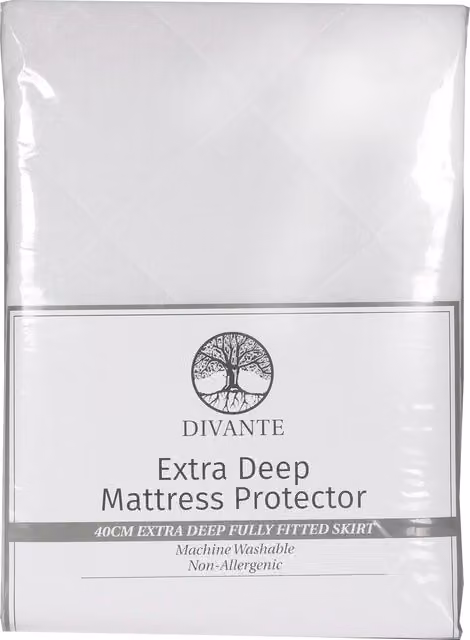 Divante Extra Deep King Size Cotton Mattress Protector in White, W/D/H: 180 x 200 x 40 cm