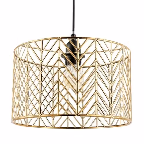 Happy Homewares Art Deco Zig Zag Design Metal Ceiling Pendant Light Shade in Gold, W: 28 cm, H: 17 cm