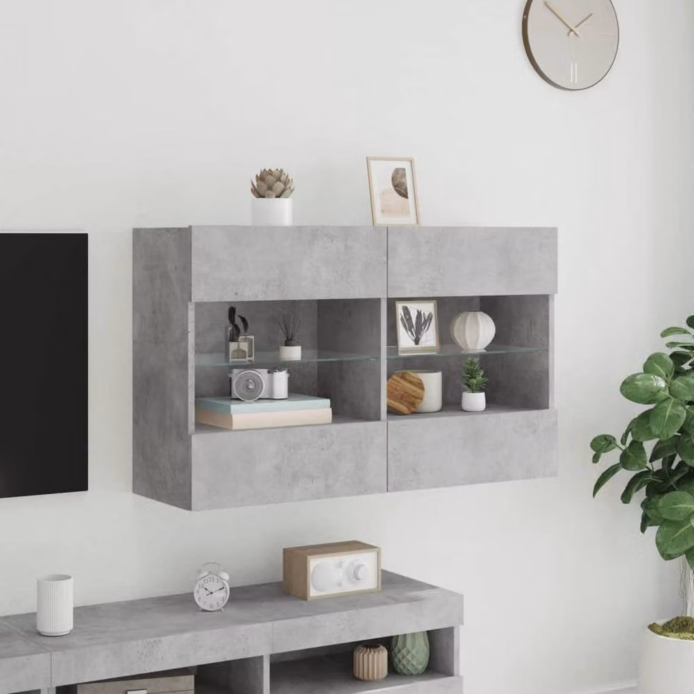 Berkfield Home Modern TV Wall Cabinet with LED Lights in Concrete Grey, W: 98.5 cm, D: 30 cm, H: 60.5 cm – 3
