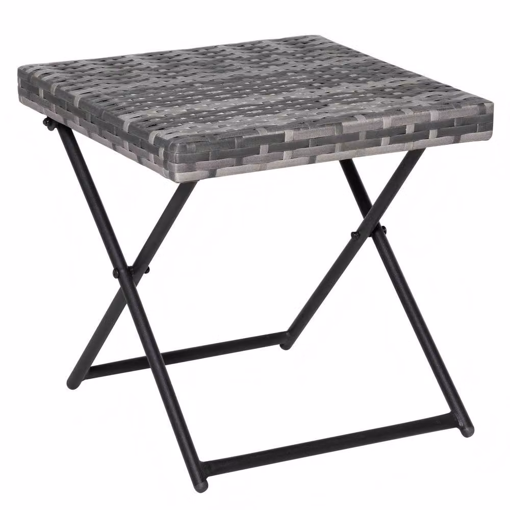 STILVORA Folding Square Table with Grey Rattan Top and Metal Frame, W/D/H: 40 x 40 x 40 cm – 3