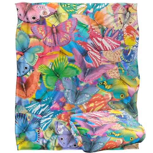 JQ Licensing Royce McClure Butterfly Magic Super Soft Fleece Throw Blanket, Multicolour and White, W/D/H: 152 x 127 cm