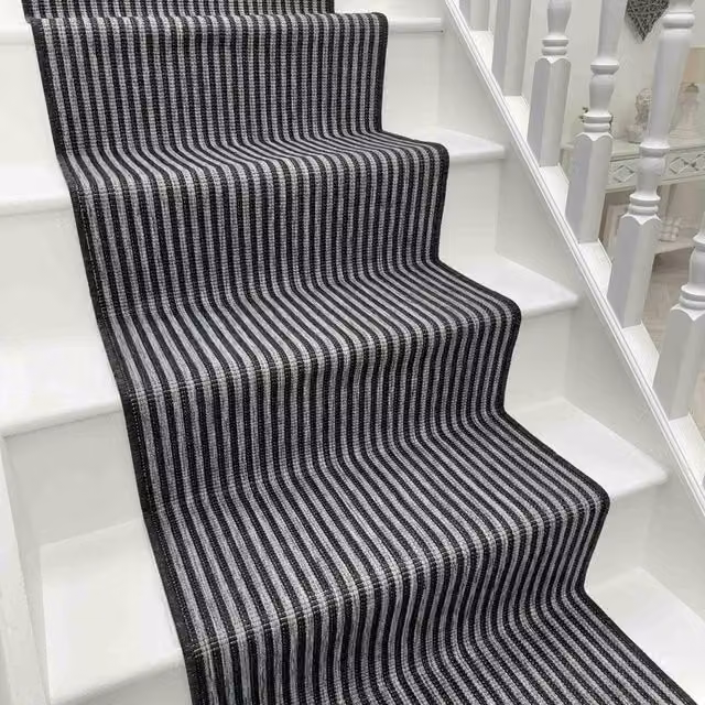 runrug Pinstripe Stair Runner Carpet, Black, W: 70 cm, L: 540 cm