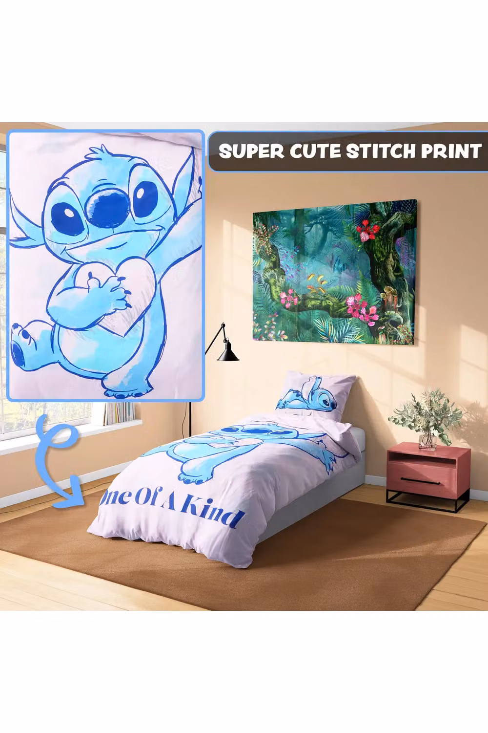 Disney Stitch Pink and Multicolour Duvet Cover and Pillowcase Set for Kids and Teenagers, W/D/H: 135 x 200 cm – 5