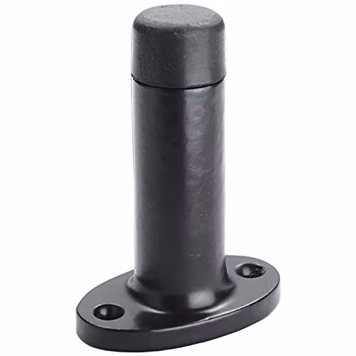 Loops Wall Mounted Cylinder Doorstop on Oval Rose with Rubber Tip in Black Antique, 7.5 cm – 1