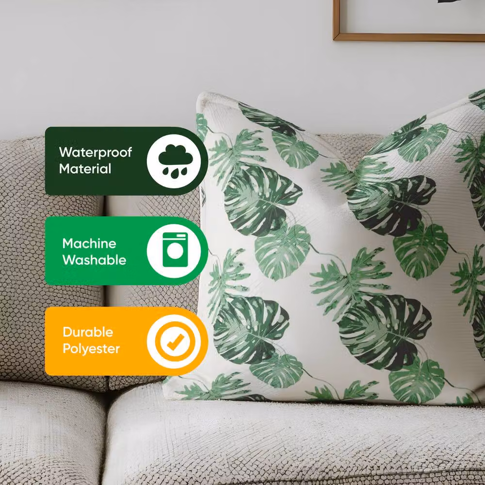 Gardenwize Pack of 2 Bali Leaf Printed White Square Outdoor Scatter Cushions – 4