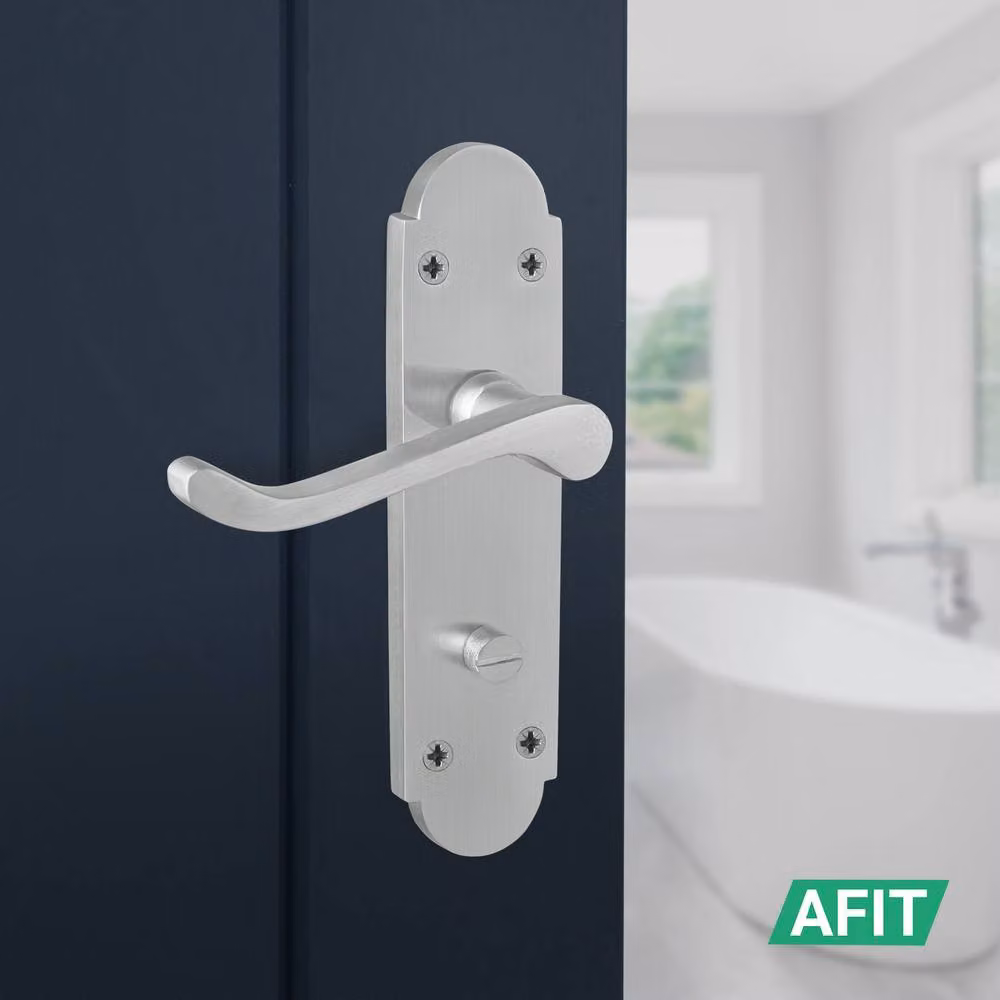 AFIT Satin Chrome Bathroom Door Handle Set with Backplate in Silver, W/D/H: 15 x 15 x 1.5 cm – 3
