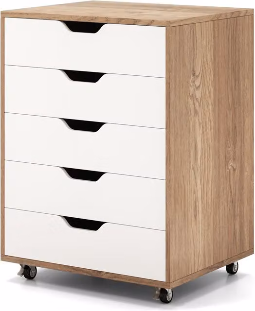 Costway 5 Drawer Rolling Dresser Storage Cabinet with Lockable Wheels in Sand