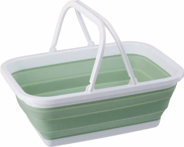 Orsina Collapsible Plastic Laundry Basket with Handles in Green and White