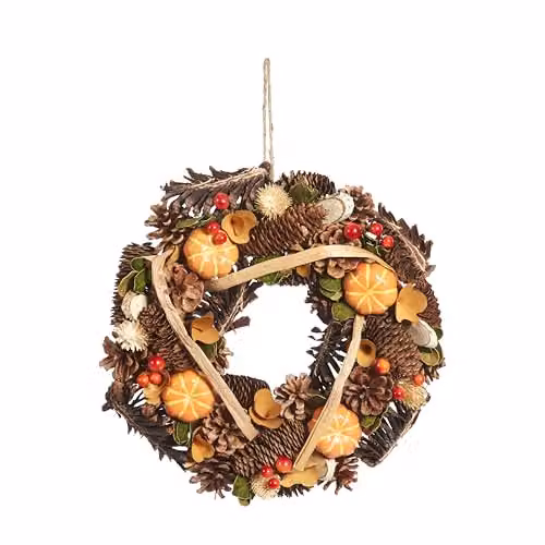 Smart Garden Multicolour Autumn Wreath with Pumpkins, Berries and Pinecones, Diameter: 30 cm – 1