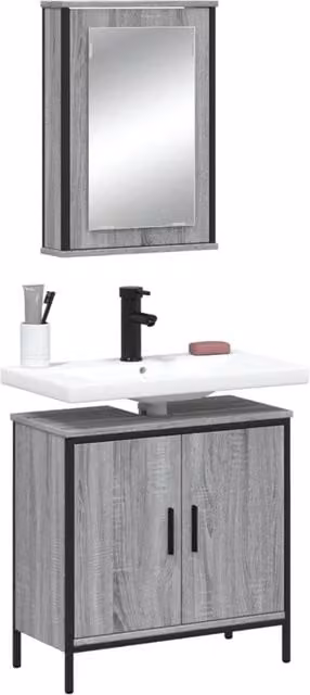 Berkfield Home 2 Piece Grey Bathroom Furniture Set Including Mirror Cabinet and Vanity Unit