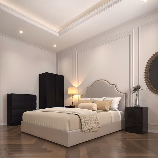 Seconique Modern Matt Black 2 Door Wardrobe Bedroom Set
