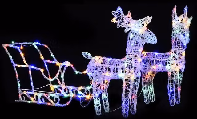 Berkfield Home Reindeers and Sleigh Christmas Decoration with 160 Multicolour LEDs, Height: 130 cm – 1