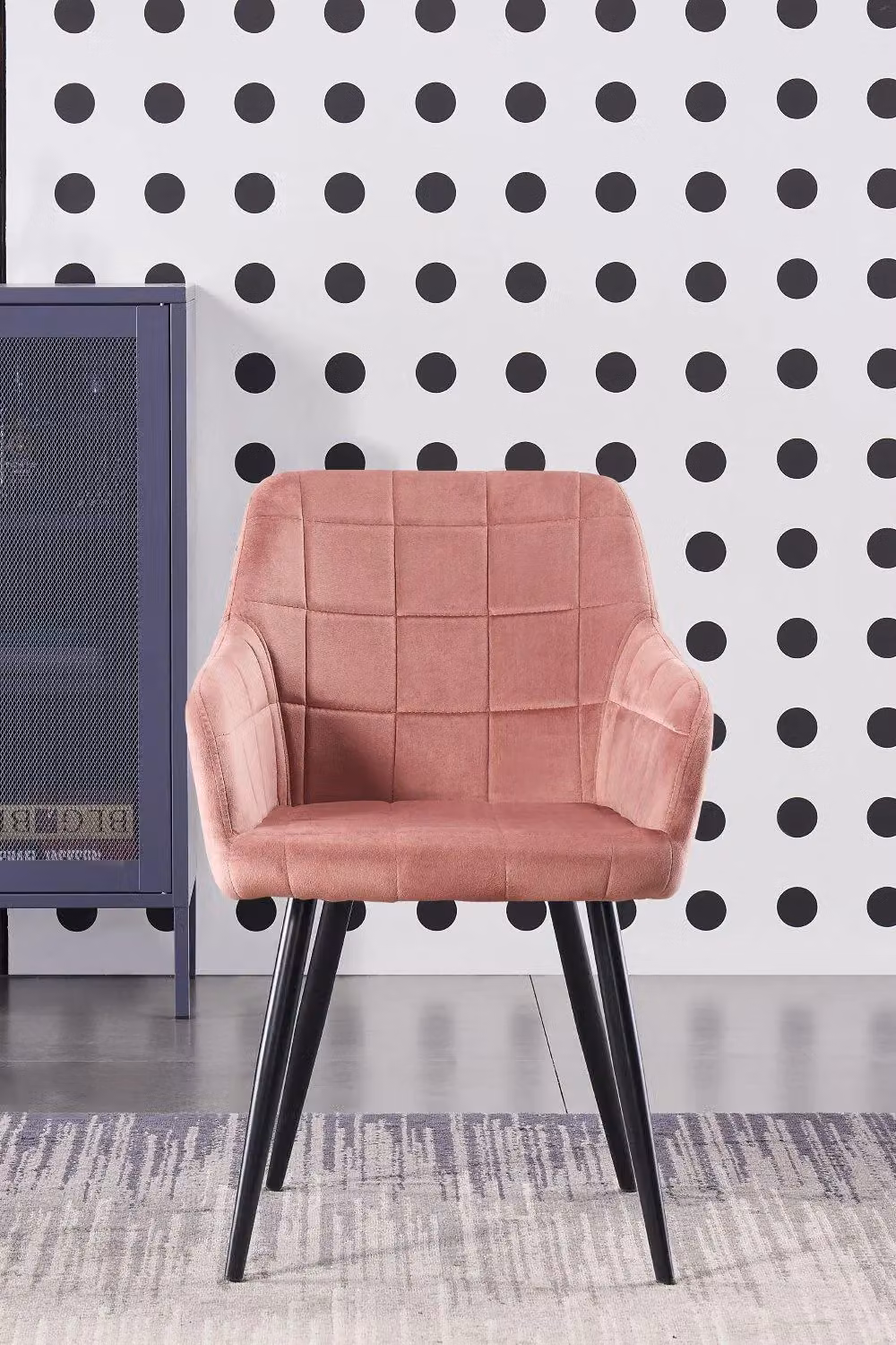 Life Interiors Camden Modern Velvet Dining Chair with Armrests and Black Metal Legs in Pink – 2