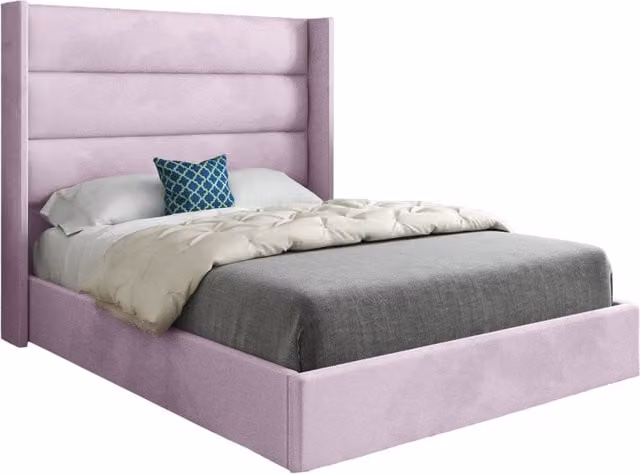 Casani Pink Velvet Upholstered Designer Bed Frame, W/D/H: 200 x 200 x 189 cm