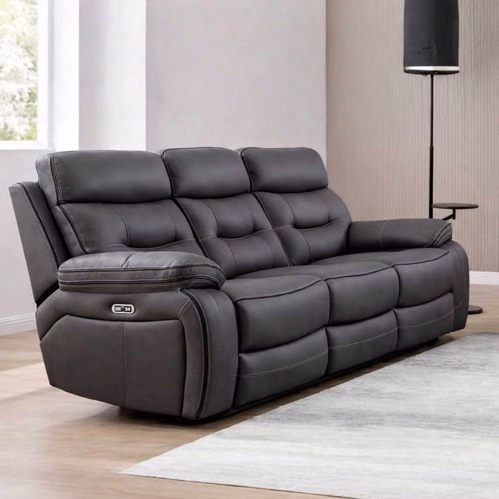 Furnishings For Less UK Renzo Grey Electric Recliner Sofa Suite with 3 Seater Sofa, 2 Armchairs and USB Charging – 3