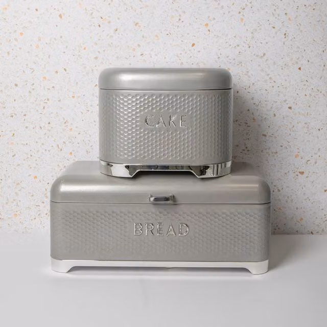 Lovello 2-Piece Grey Kitchen Storage Set with Metal Bread Bin and Cake Tin