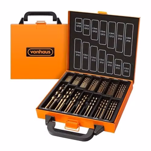 VonHaus 99 Piece Cobalt Coated HSS Metal Drill Bit Set with Grey Carry Case Organiser, 1.5-10 mm – 1