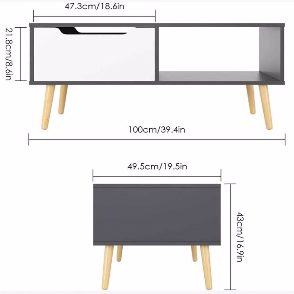 EONLION Rectangular Wooden Coffee Table with Storage in Grey and White, Width: 100 cm – 2