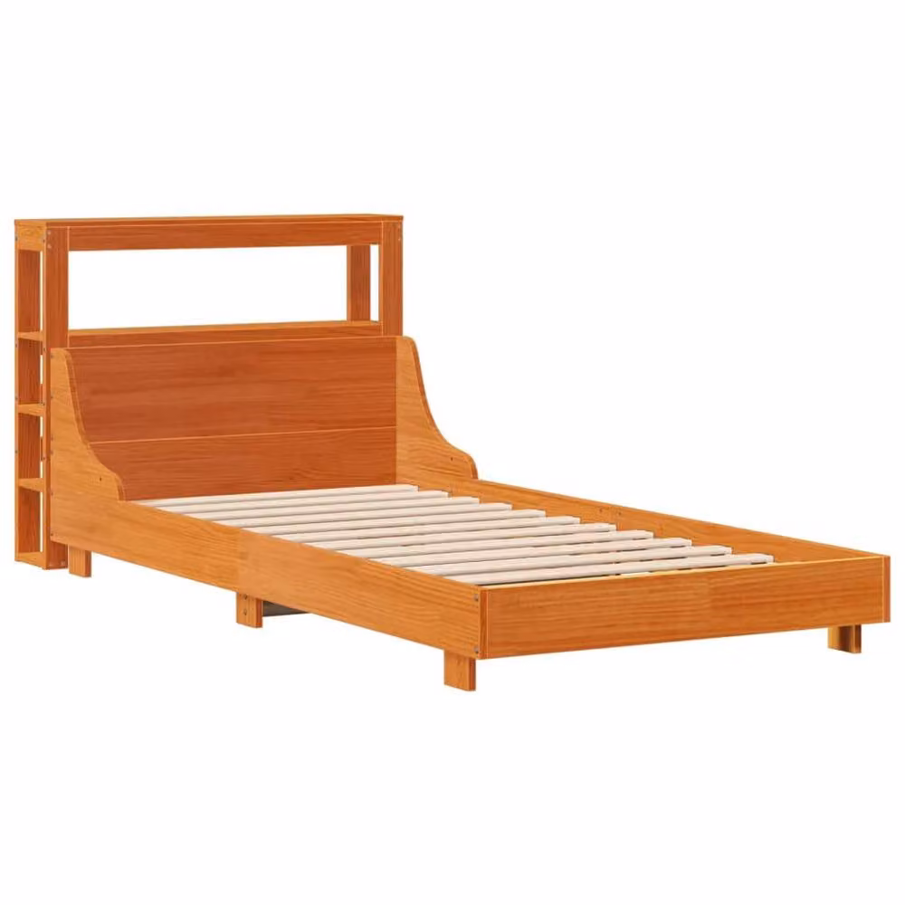 Berkfield Home Small Single Solid Wood Pine Bed Frame in Brown Waxed Finish – 1