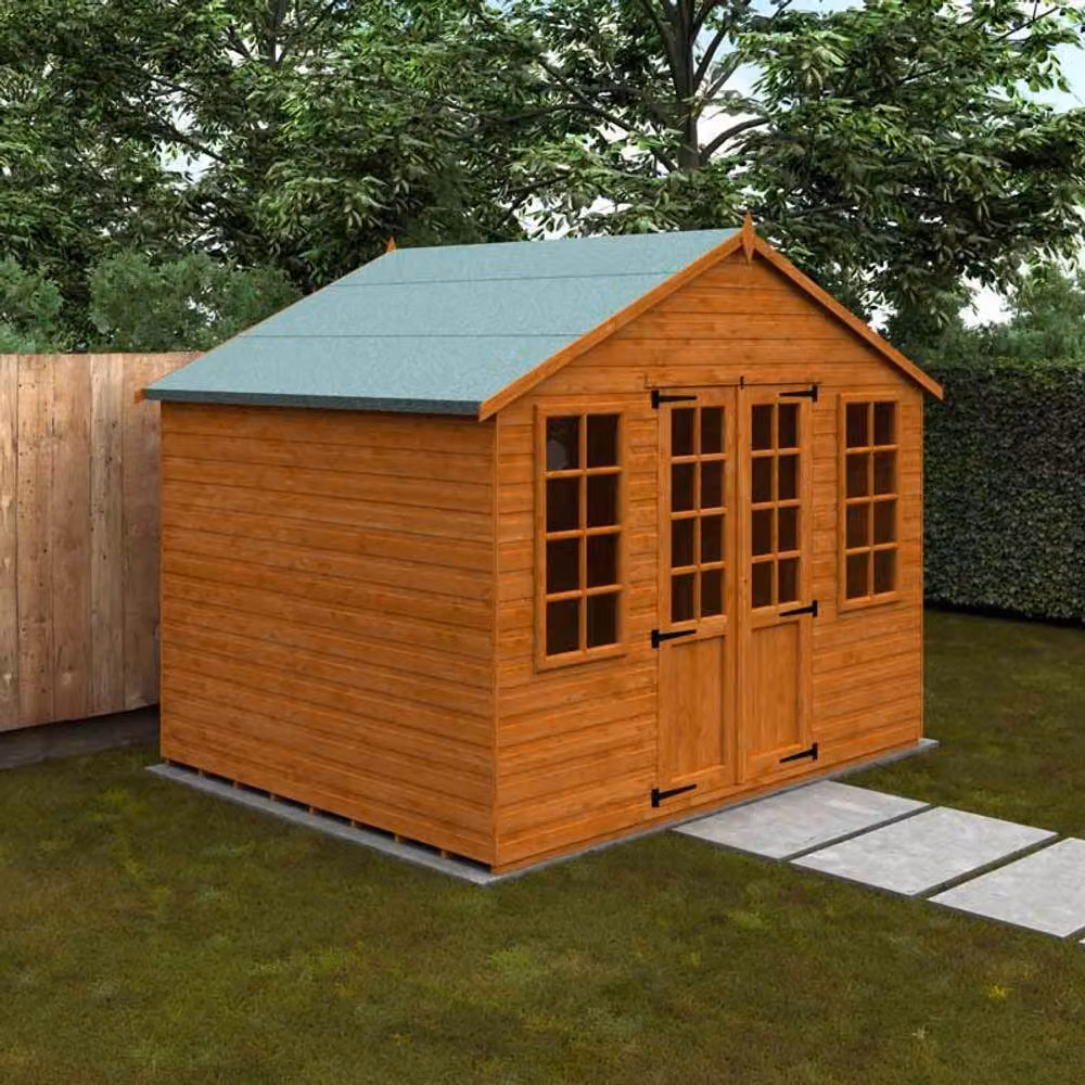 Buttercup Farm 12mm Wood Summerhouse Shed in Burnt Orange, W295 x D235 x H257.7 cm – 2
