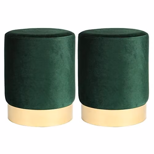 Harbour Housewares Round Velvet Pouffe in Green, W/D/H: 29 x 29 x 36 cm – 1