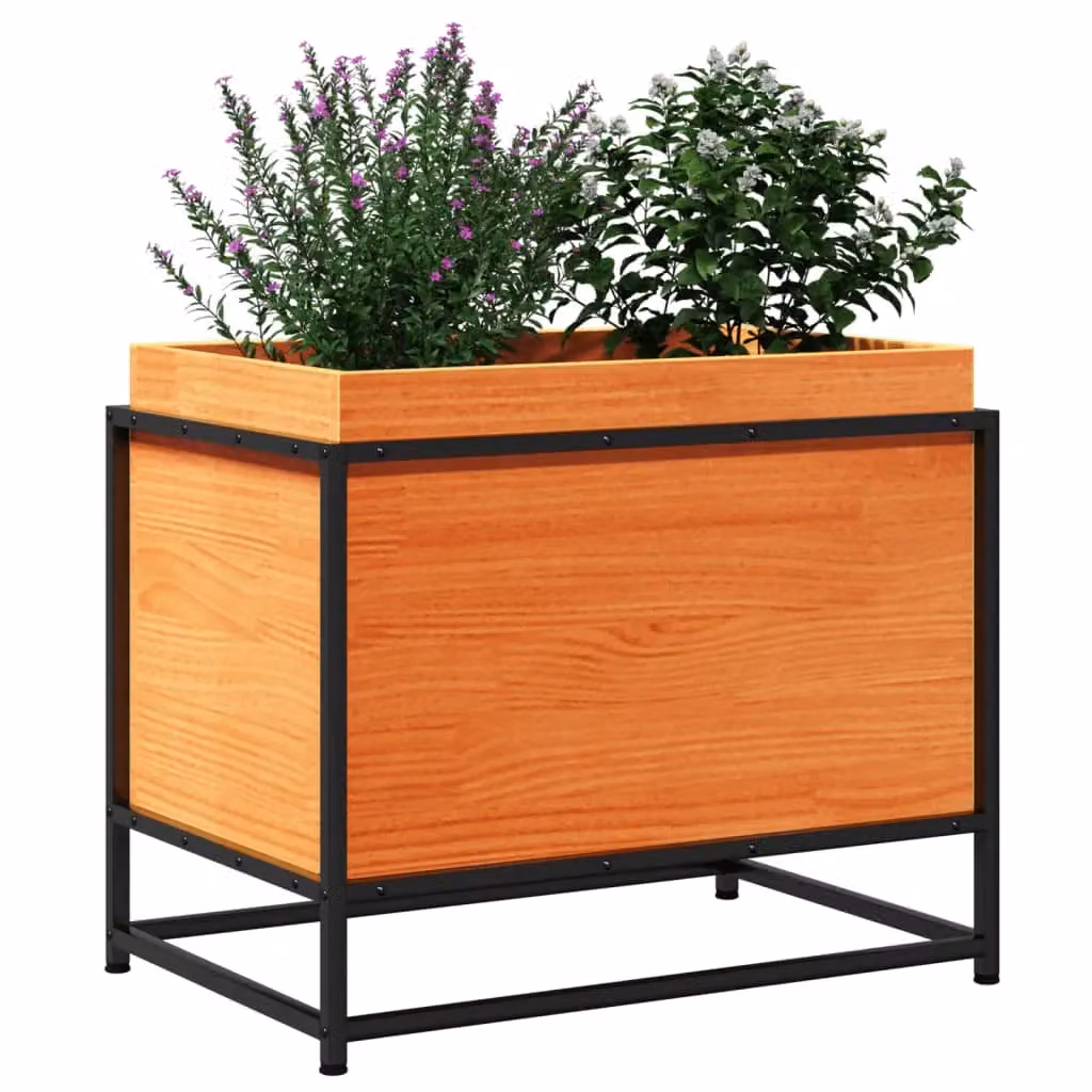 Berkfield Home Waxed Brown Pine and Steel Garden Planter, W/D/H: 60 x 40 x 50 cm – 3