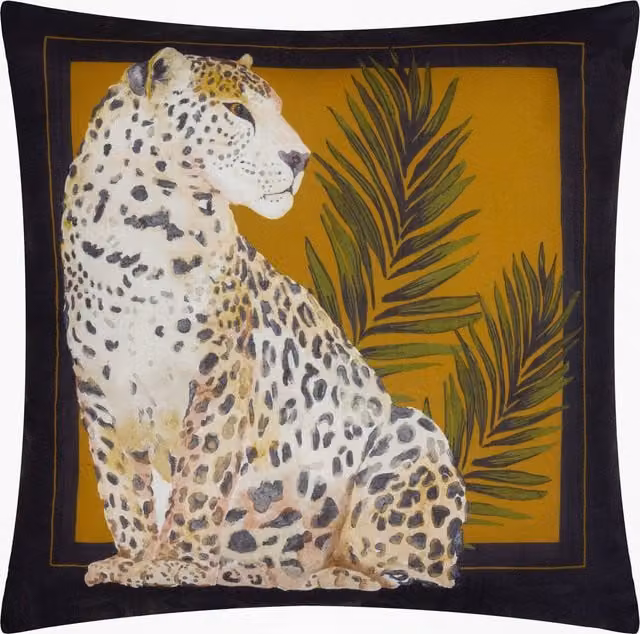Leopardis Cat Outdoor Square Cushion Cover in Black and Gold