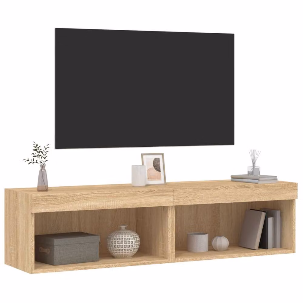 Berkfield Home Set of 2 Modern TV Cabinets with LED Lights in Sonoma Oak Tan, W/D/H: 60 x 30 x 30 cm – 4