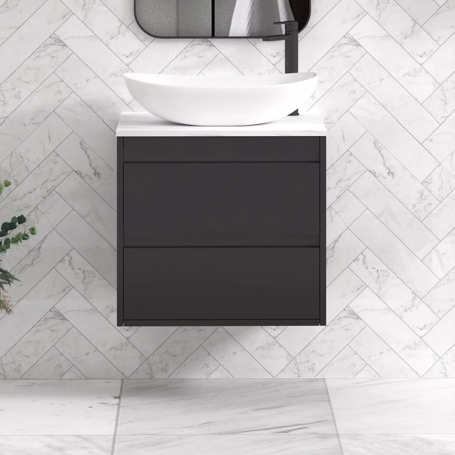 Royal Bathrooms Orion 800mm Matt Obsidian Black Wall Hung Vanity Unit with Cesar Basin and Black Accent Trim