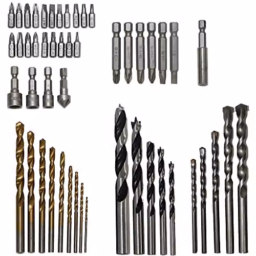 MYLEK 50 Piece HSS Drill Bit and Screwdriver Accessory Set with Storage Case in Black and White – 4