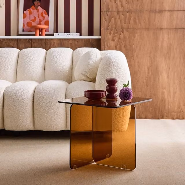 sweeek Square Tempered Glass Coffee Table in Amber