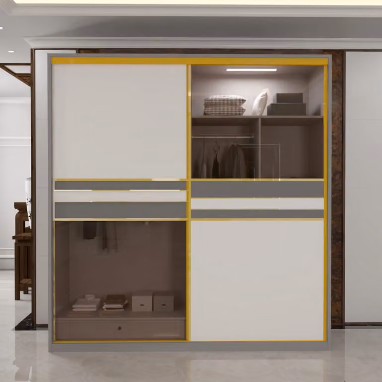 Sliding Wardrobes 4U Modern Glossy White Sliding Wardrobe with Glass Doors and Integrated LED Lighting