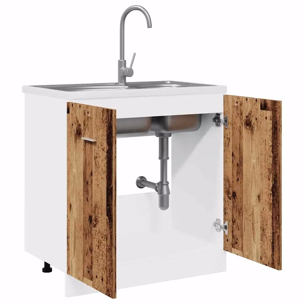 Berkfield Home Lyon Sink Bottom Cabinet in Brown Old Wood, W/D/H: 80 x 46 x 81.5 cm – 3