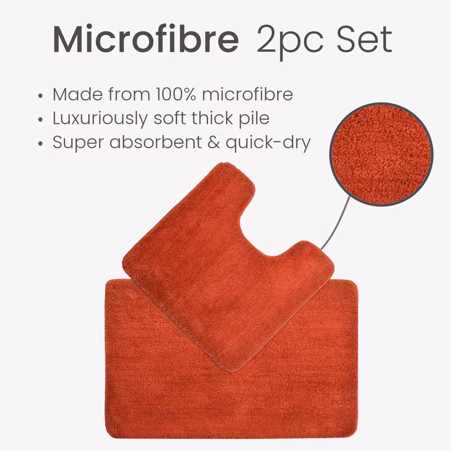 Allure Bath Fashions Two Piece Microfibre Non-Slip Bath and Toilet Mat Set in Terracotta – 3