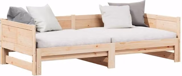 Berkfield Home Pull-out Day Bed in Natural Solid Pine, W/D/H: 90 x 200 x 56.5 cm