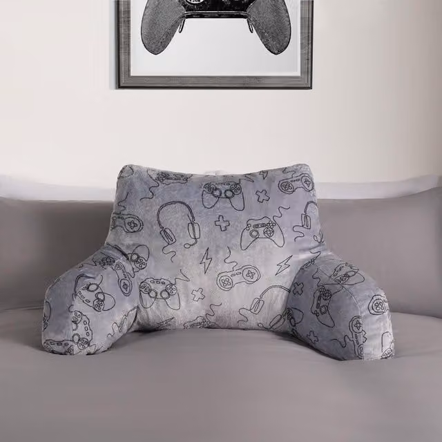 OHS Grey Fleece Cuddle Reading Cushion for Adults and Kids with Back and Arm Support