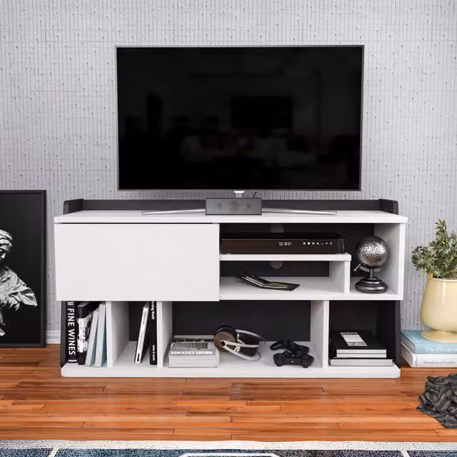 Raca Modern White MDF TV Unit with Media Compartments