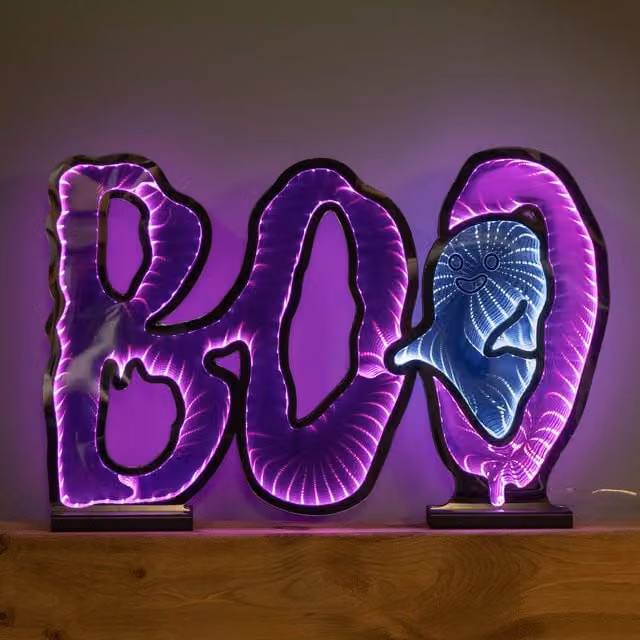Samuel Alexander Halloween BOO Infinity Decoration with Pink and White LEDs, Height: 60 cm
