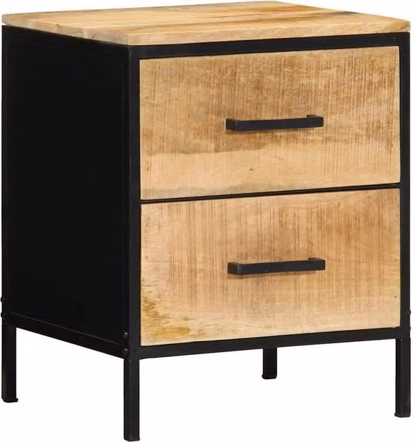 Berkfield Home Industrial Bedside Cabinet in Black Solid Mango Wood, W: 40 cm, D: 35 cm, H: 50 cm – 1