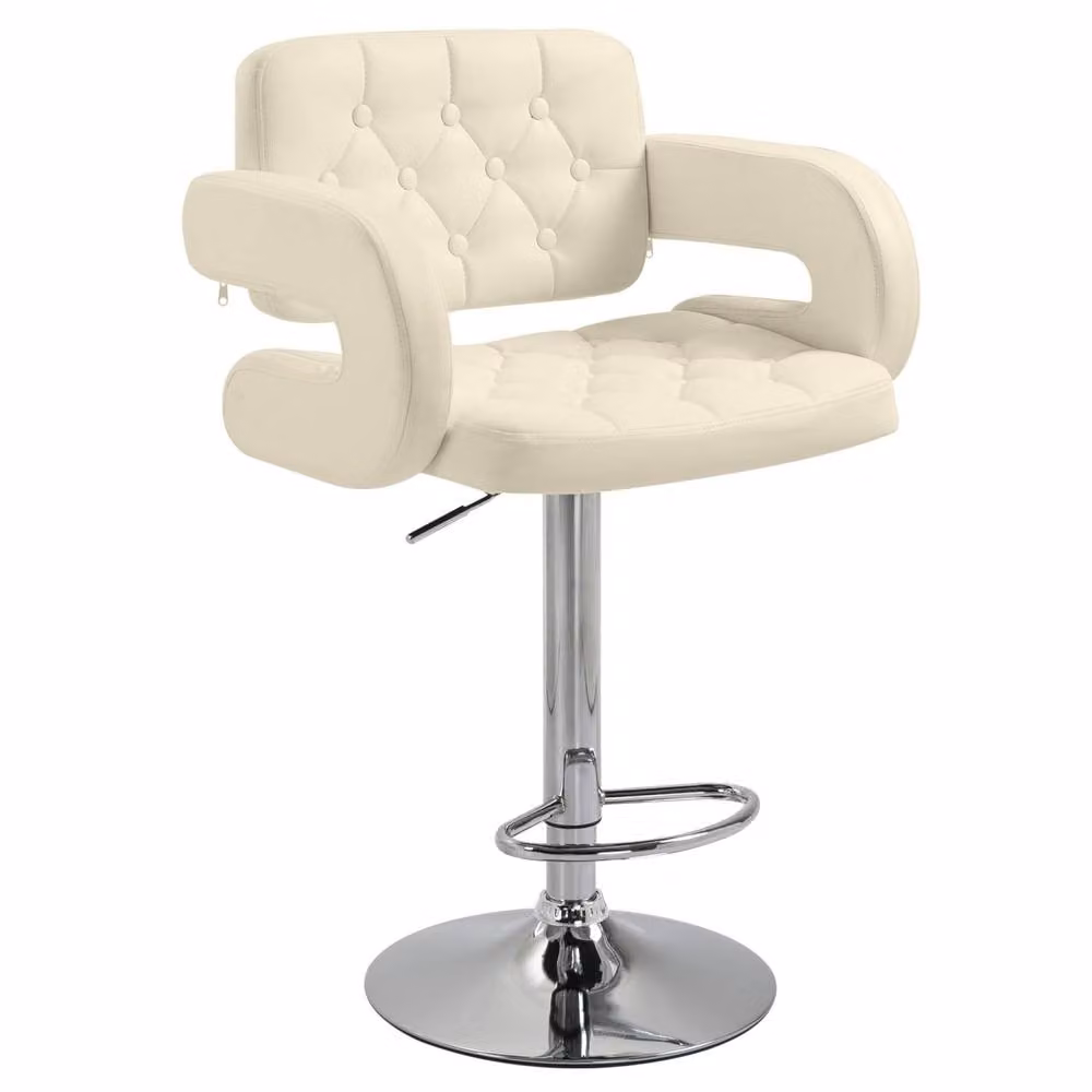 Wyld Haus Filena Adjustable Faux Leather Swivel Bar Stool with Armrests in Beige – 2