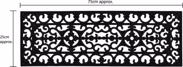 JVL Lexi Wrought Iron Effect Rubber Mat, Black, W/D/H: 25 x 75 cm
