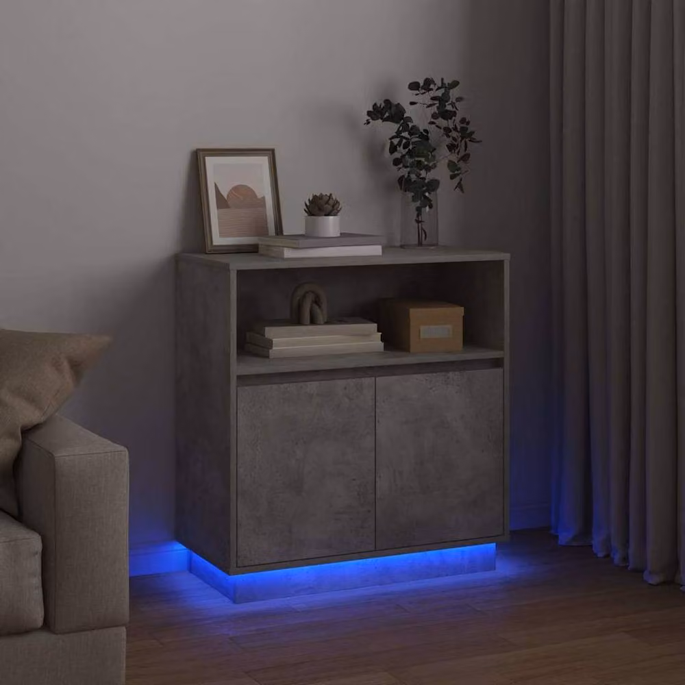 Berkfield Home Modern Sideboard with Integrated LED Lighting in Matt Concrete Grey, W/D/H: 75 x 34.5 x 71 cm – 4