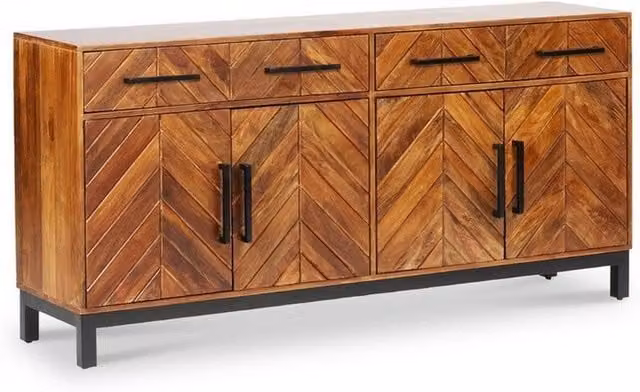 Jaipur Furniture Ltd Parquet Large Sideboard in Brown Mango Wood and Black Iron, W170 x D40 x H80 cm – 1